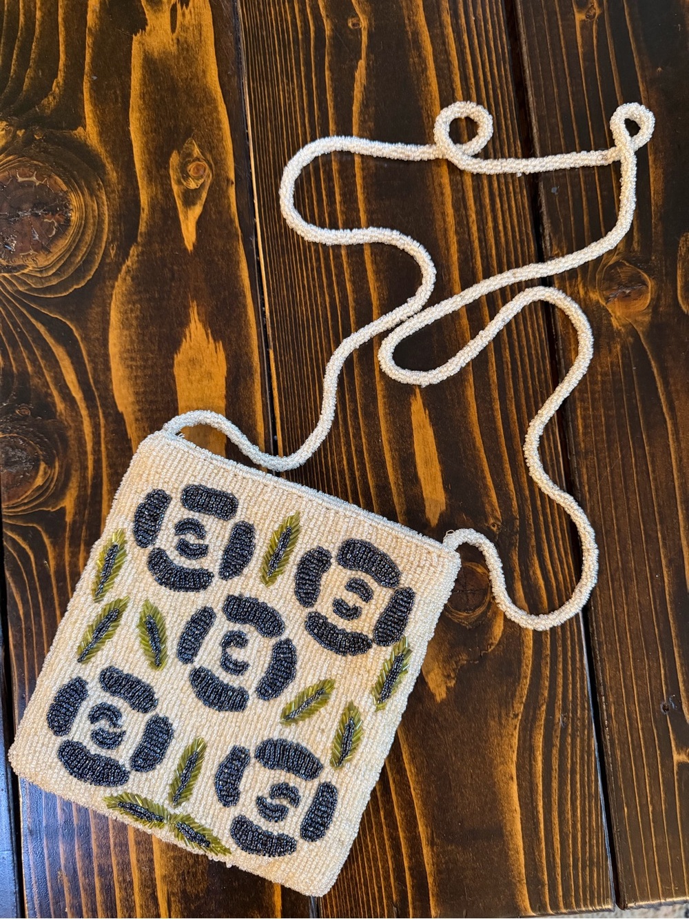 Beaded Floral Crossbody Bag in Cream and Navy